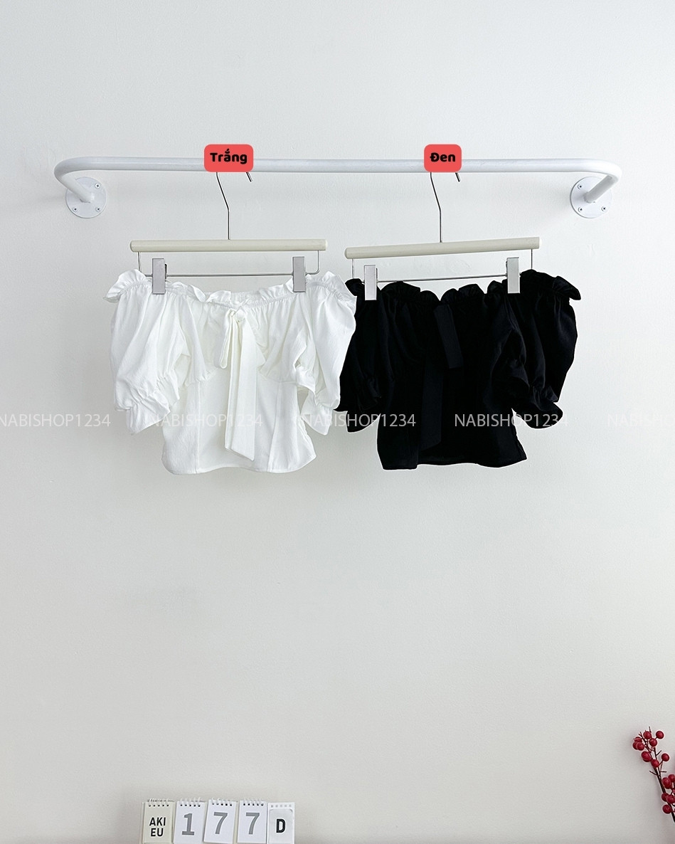 Áo Kiểu Số 177-D 1044 Crop Vai Bèo Nơ