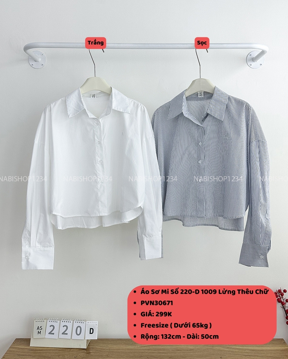 Áo Sơ Mi Số 220-D 1009 Lửng Thêu Chữ