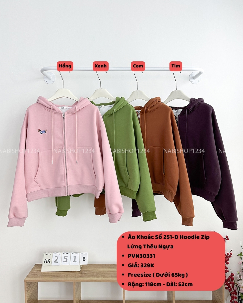 Áo Khoác Số 251-D Hoodie Zip Lửng Thêu Ngựa