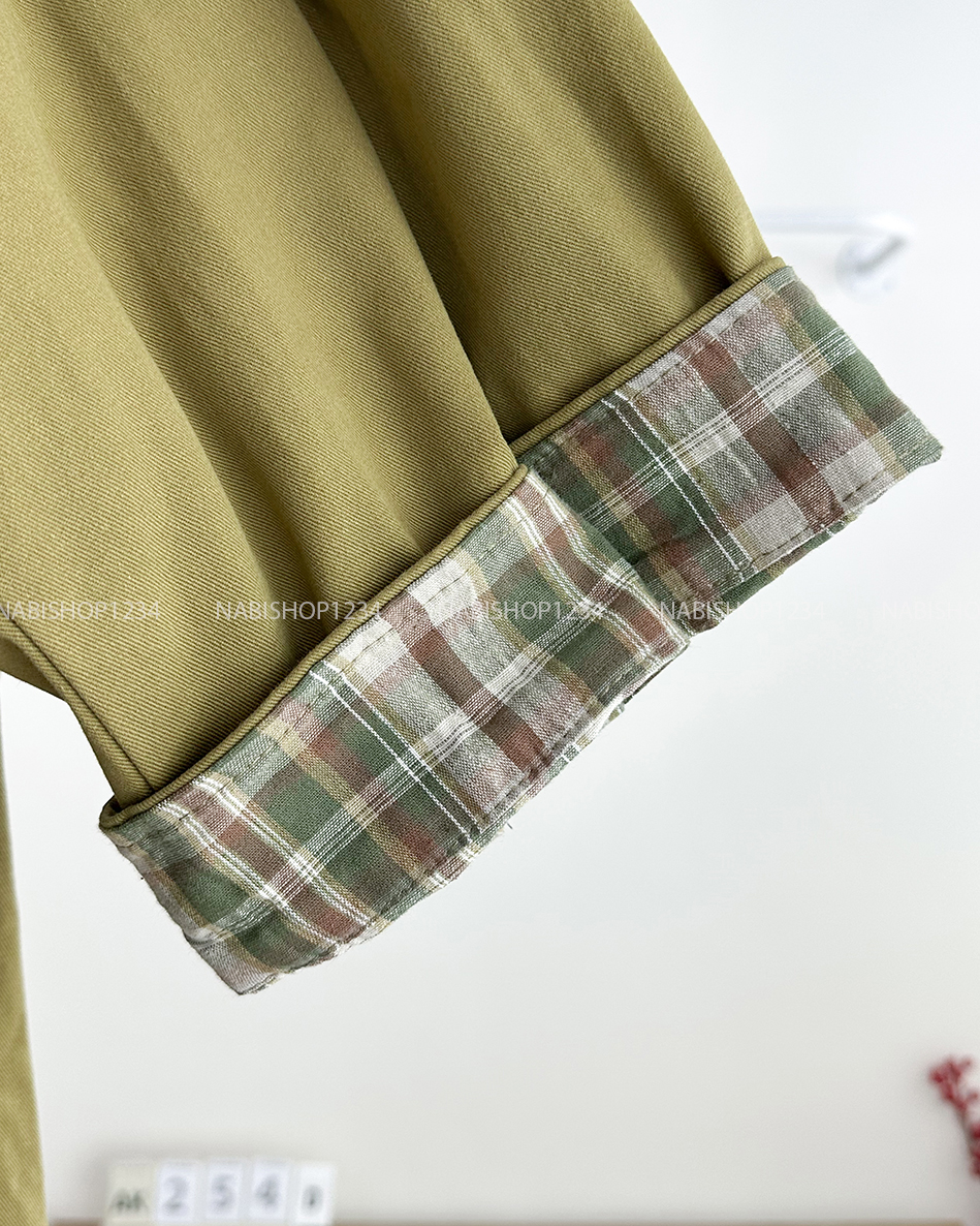 Áo Khoác Số 254-D Kaki Phối Caro Cổ Sơ Mi