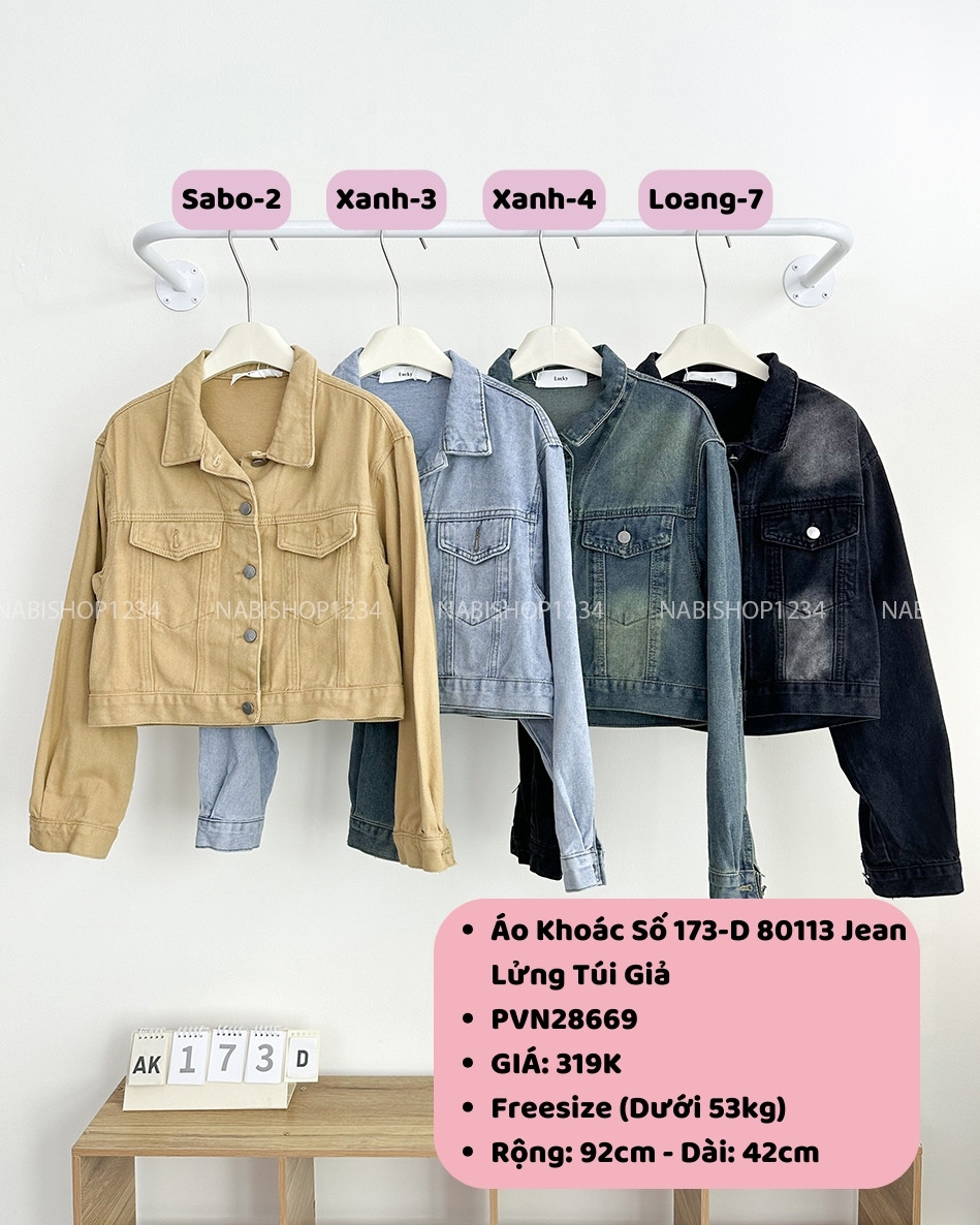 Áo Khoác Số 173-D 80113 Jean Lửng Túi Giả