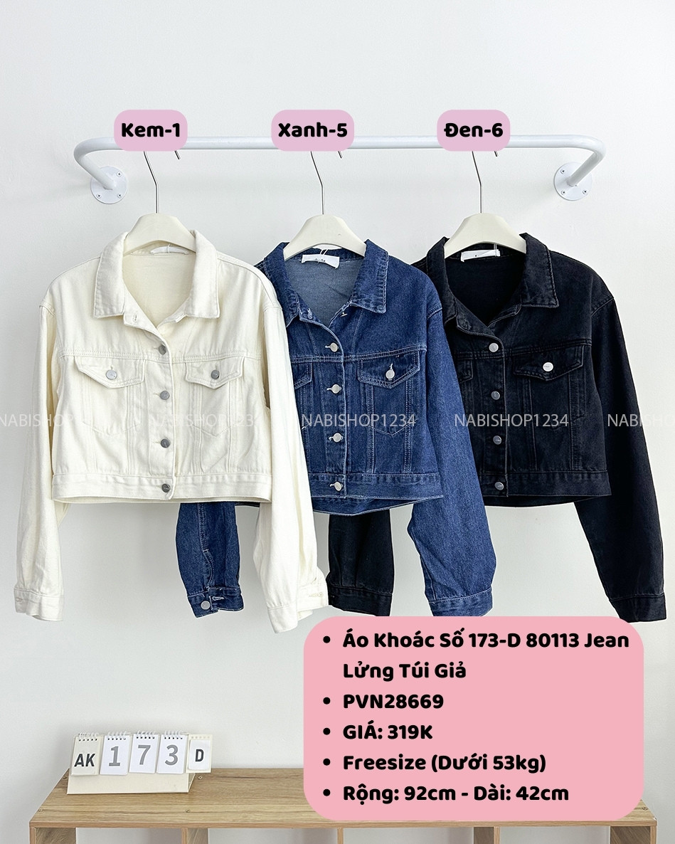 Áo Khoác Số 173-D 80113 Jean Lửng Túi Giả