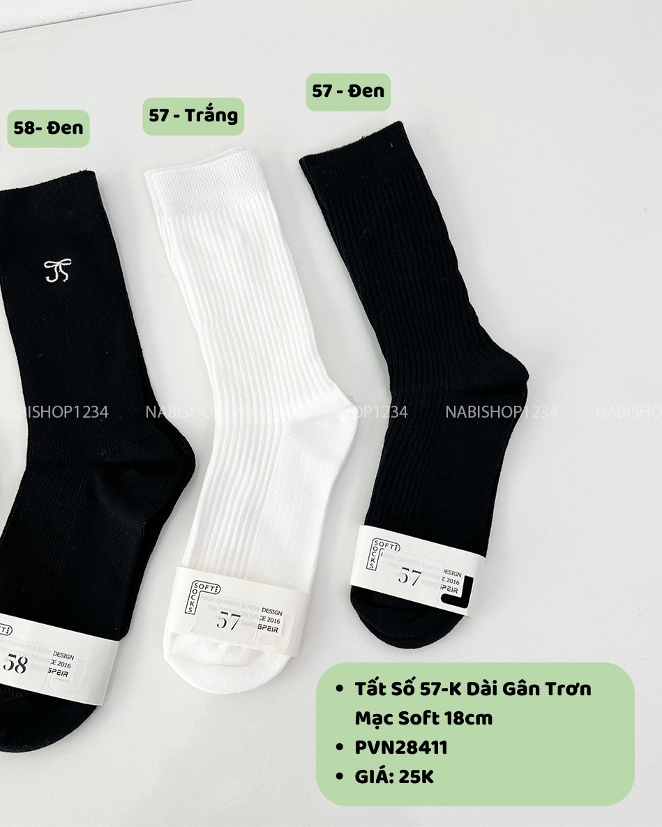 Tất Số 57-K Dài Gân Trơn Mạc Soft 18cm