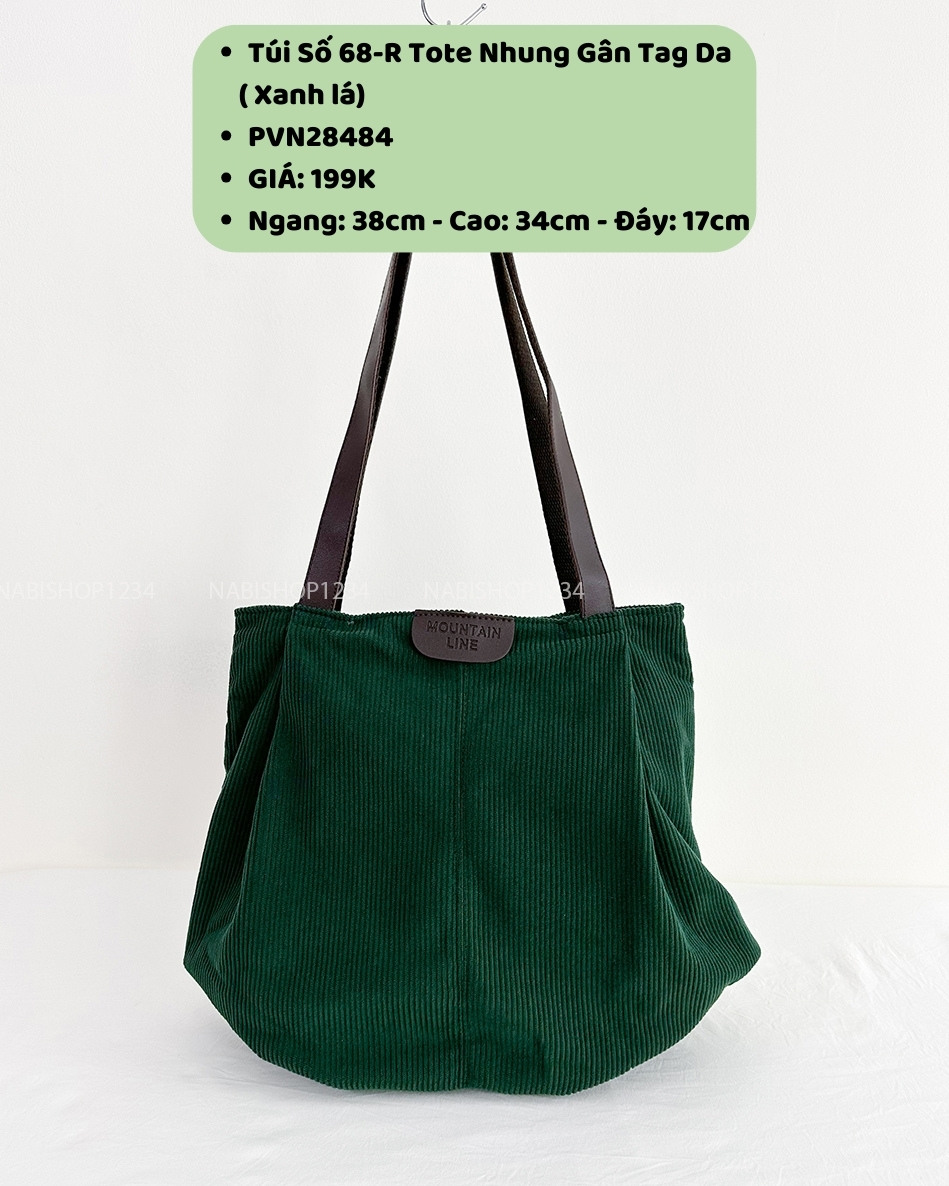 Túi Số 68-R Tote Nhung Gân Tag Da
