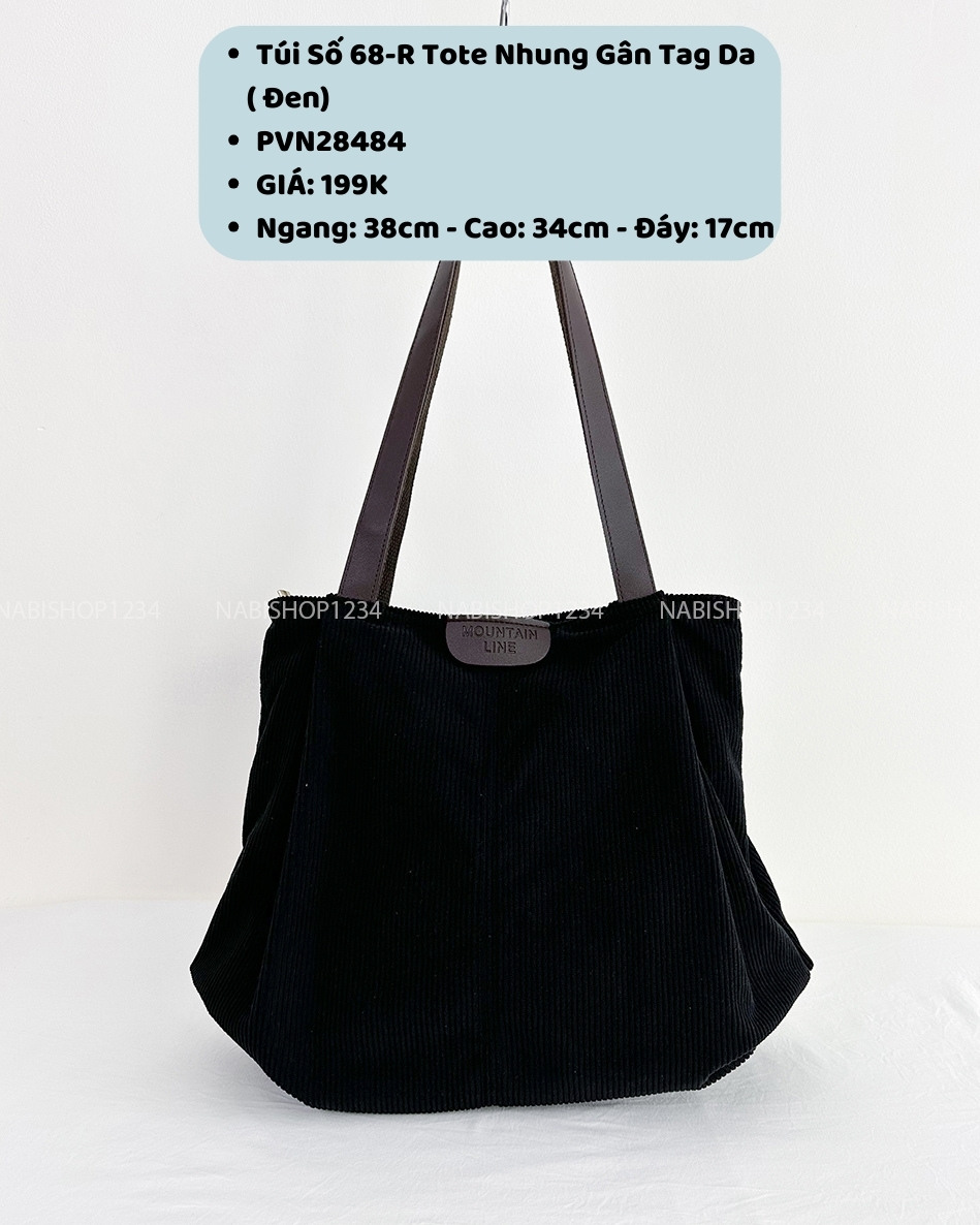 Túi Số 68-R Tote Nhung Gân Tag Da