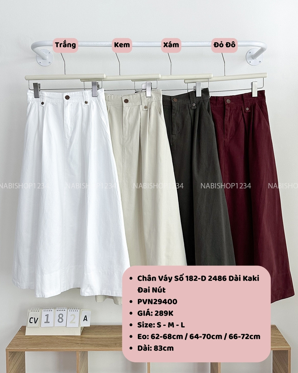 Chân Váy Số 182-D 2486 Dài Kaki Đai Nút
