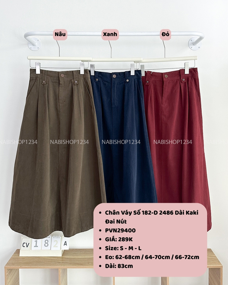 Chân Váy Số 182-D 2486 Dài Kaki Đai Nút