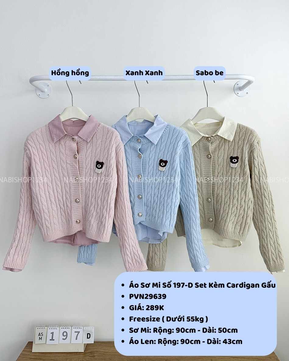 Áo Sơ Mi Số 197-D Set Kèm Cardigan Gấu