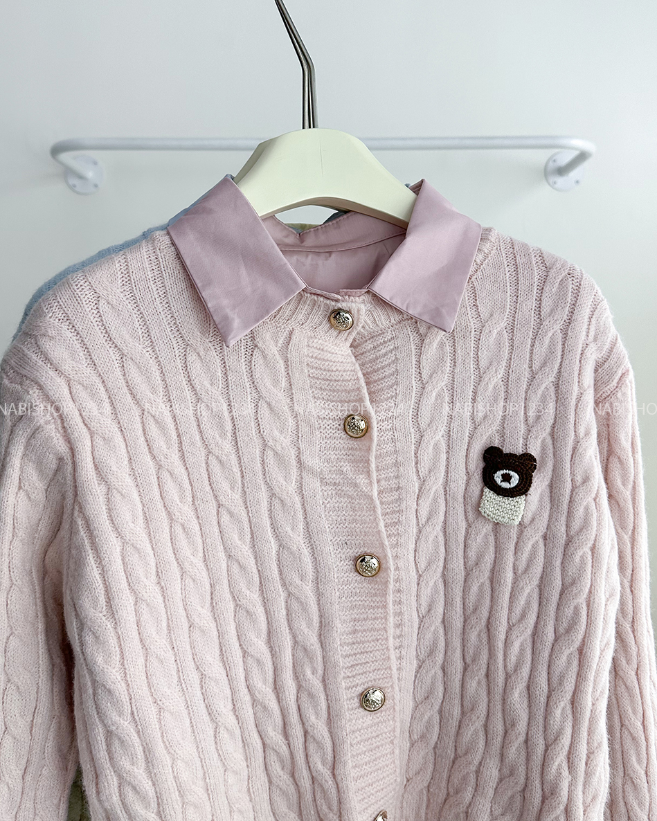Áo Sơ Mi Số 197-D Set Kèm Cardigan Gấu