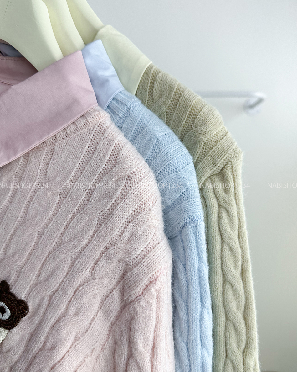 Áo Sơ Mi Số 197-D Set Kèm Cardigan Gấu