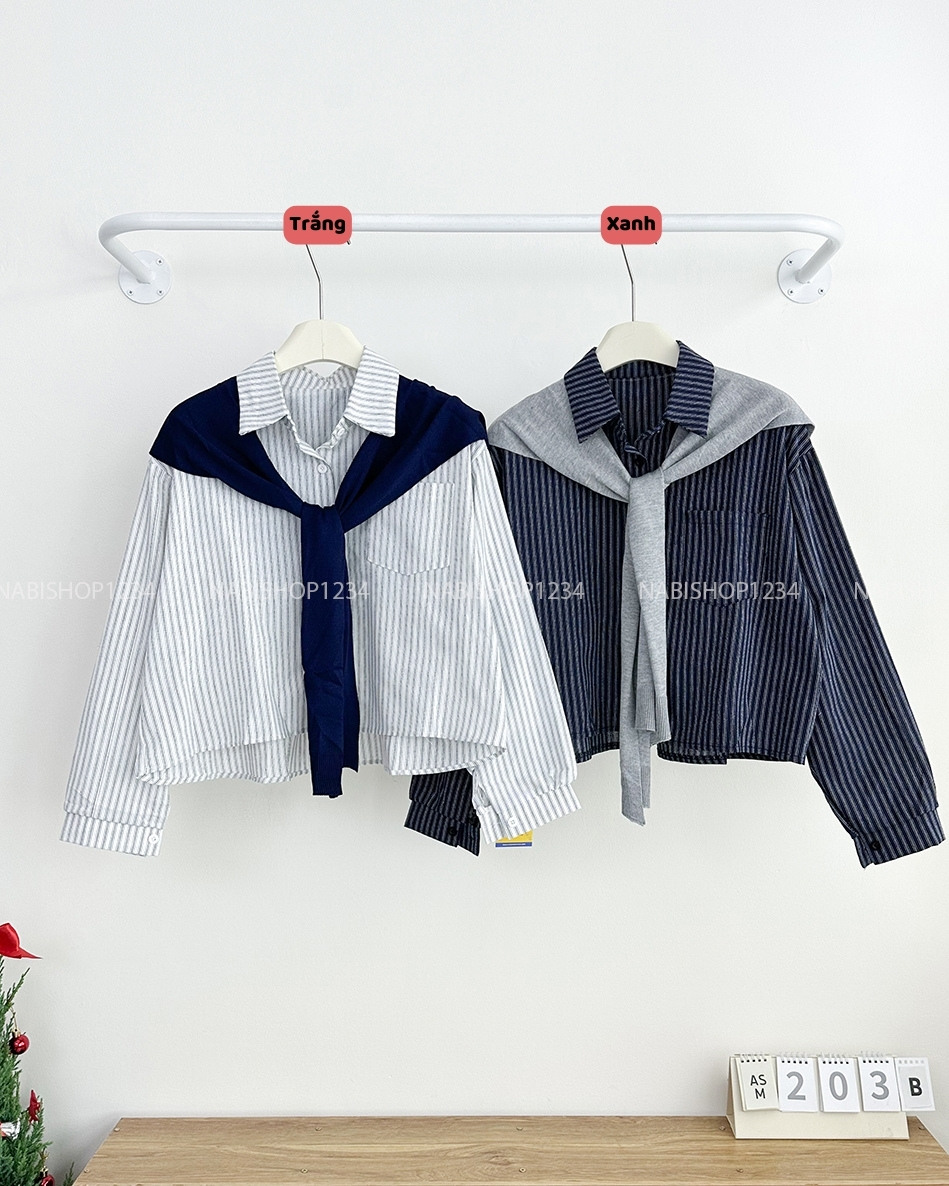 Áo Sơ Mi Số 203-B Lửng Sọc Kèm Khăn