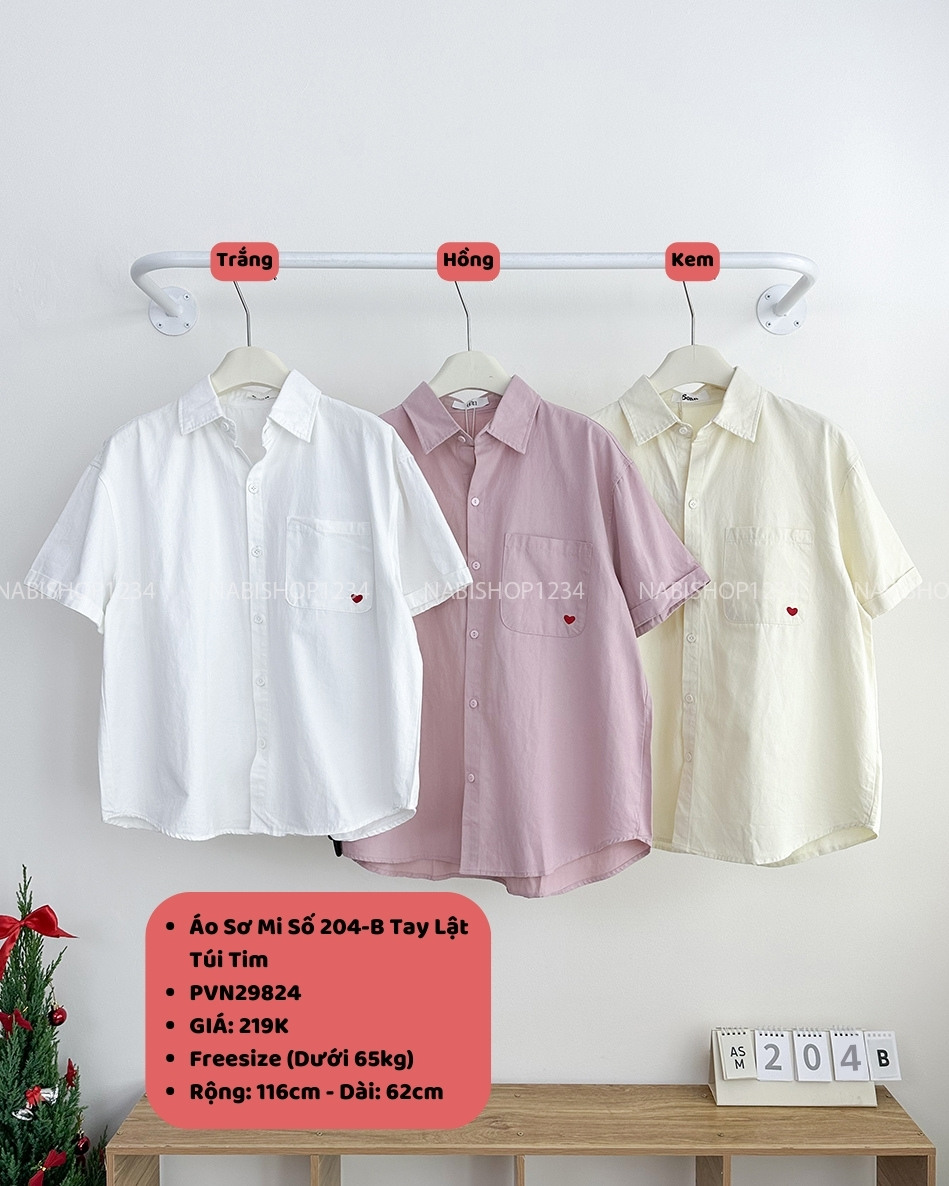 Áo Sơ Mi Số 204-B Tay Lật Túi Tim