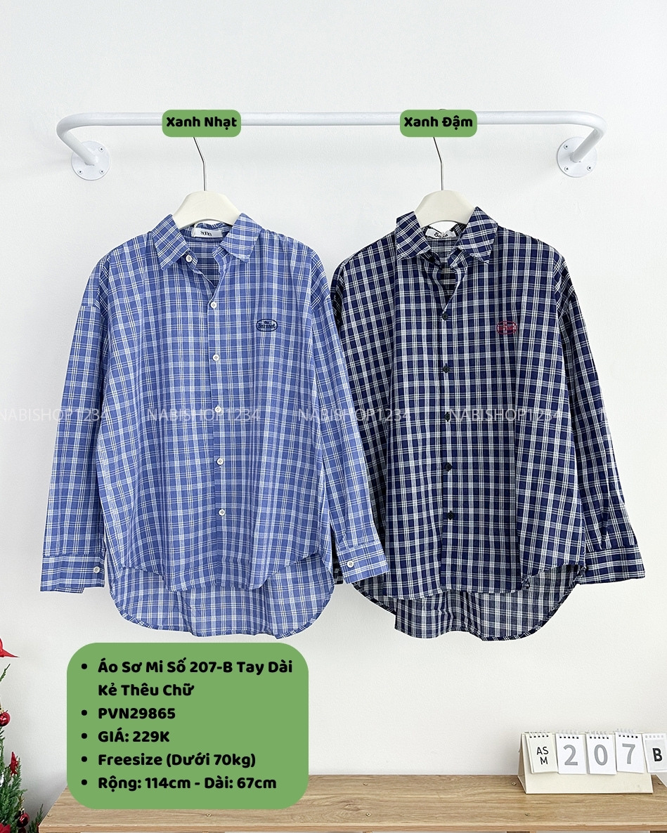 Áo Sơ Mi Số 207-B Tay Dài Kẻ Thêu Chữ