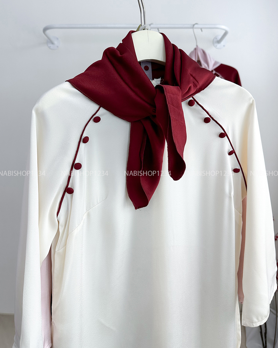 Áo Dài Số 15-C Lụa Phối Cúc Kèm Khăn