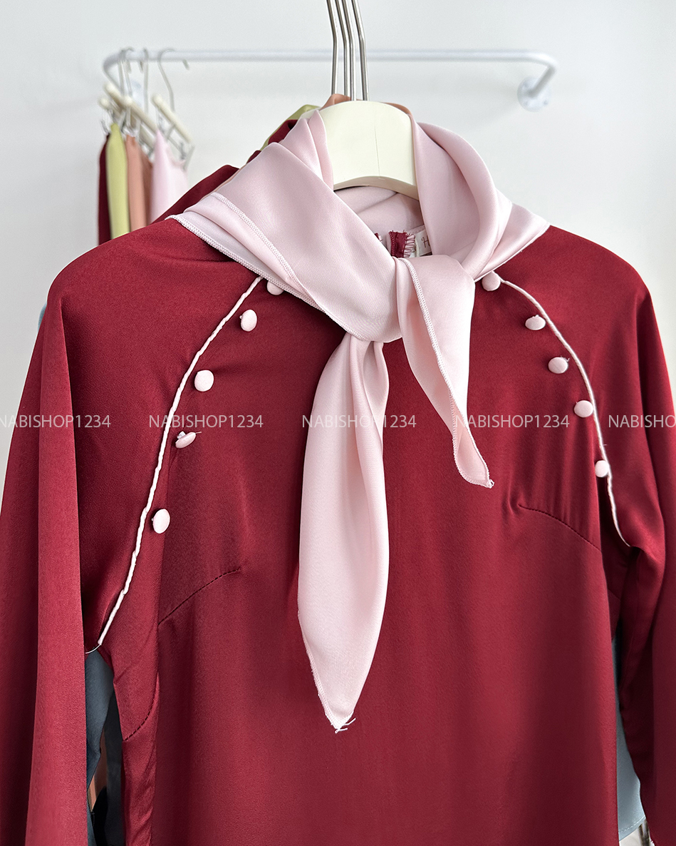 Áo Dài Số 15-C Lụa Phối Cúc Kèm Khăn