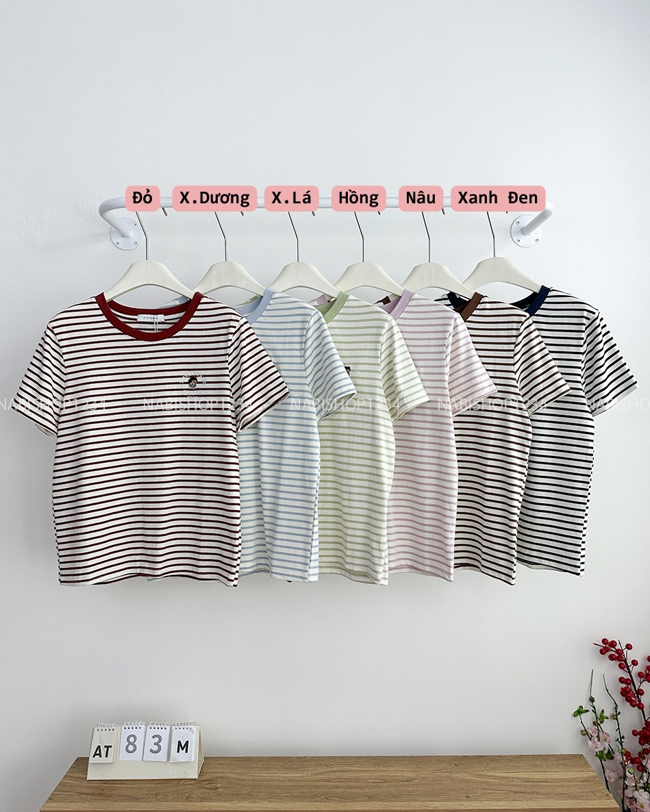 Áo Thun Số 83-M 8318 TN Sọc Thêu Gấu