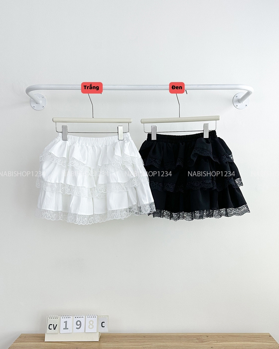 Chân Váy Số 198-C Ngắn Tầng Ren Lưng Thun