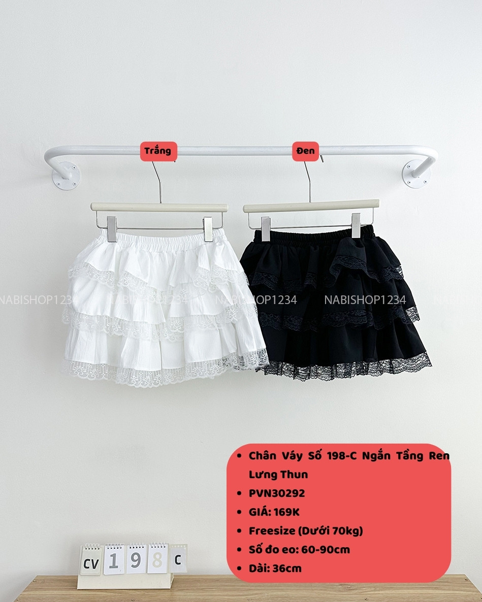 Chân Váy Số 198-C Ngắn Tầng Ren Lưng Thun