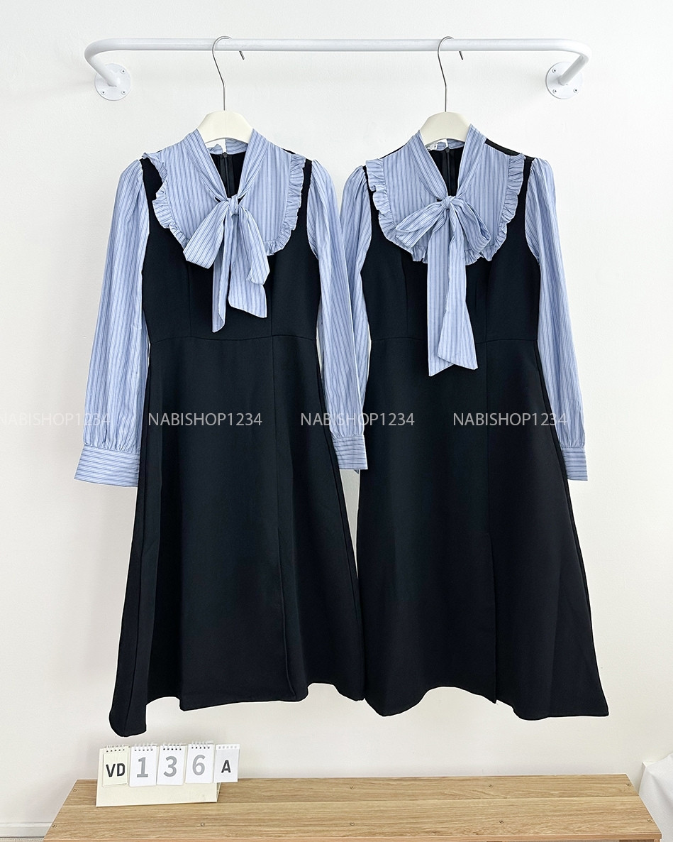 Váy Số 136-A Dài Cổ Sọc Nơ