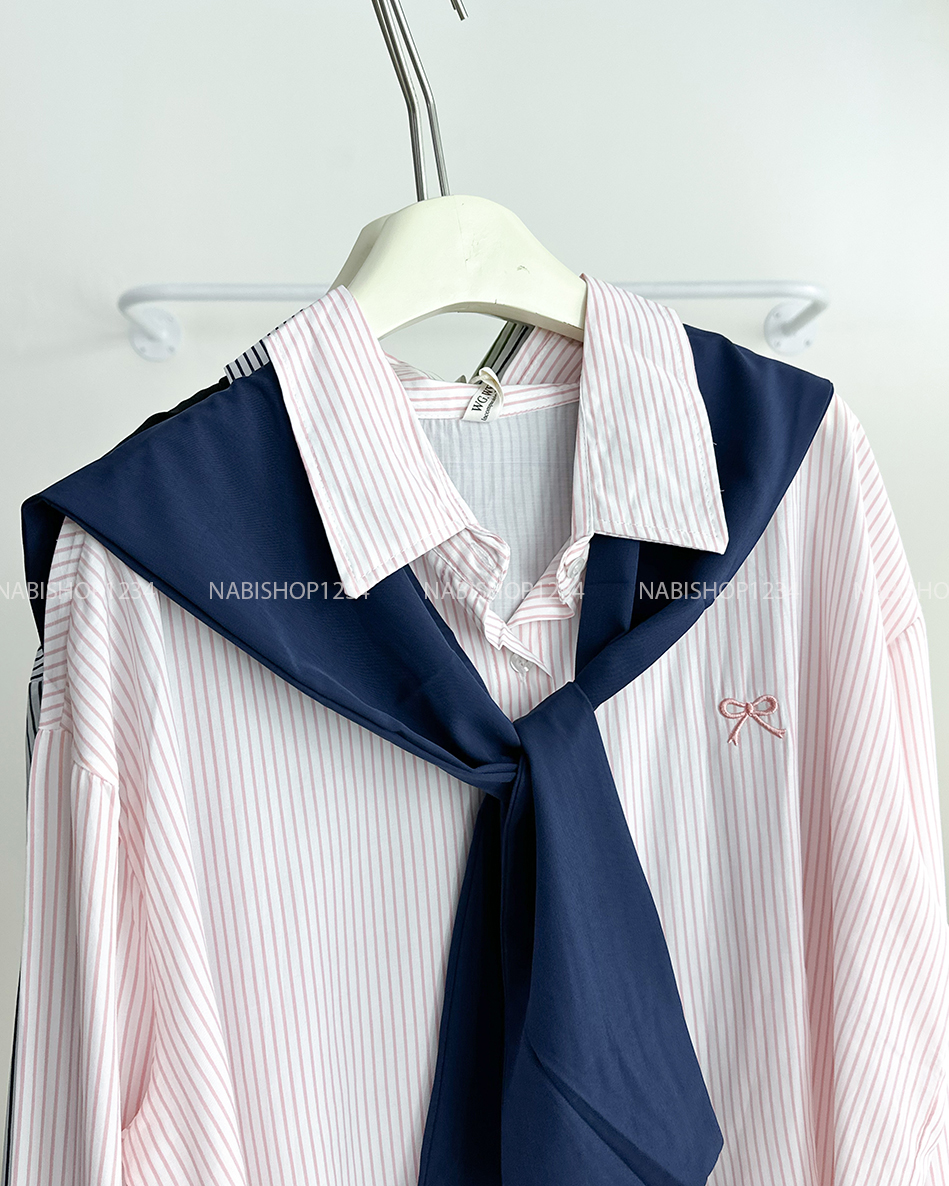 Áo Sơ Mi Số 222-B 5540 Sọc Nơ Kèm Khăn