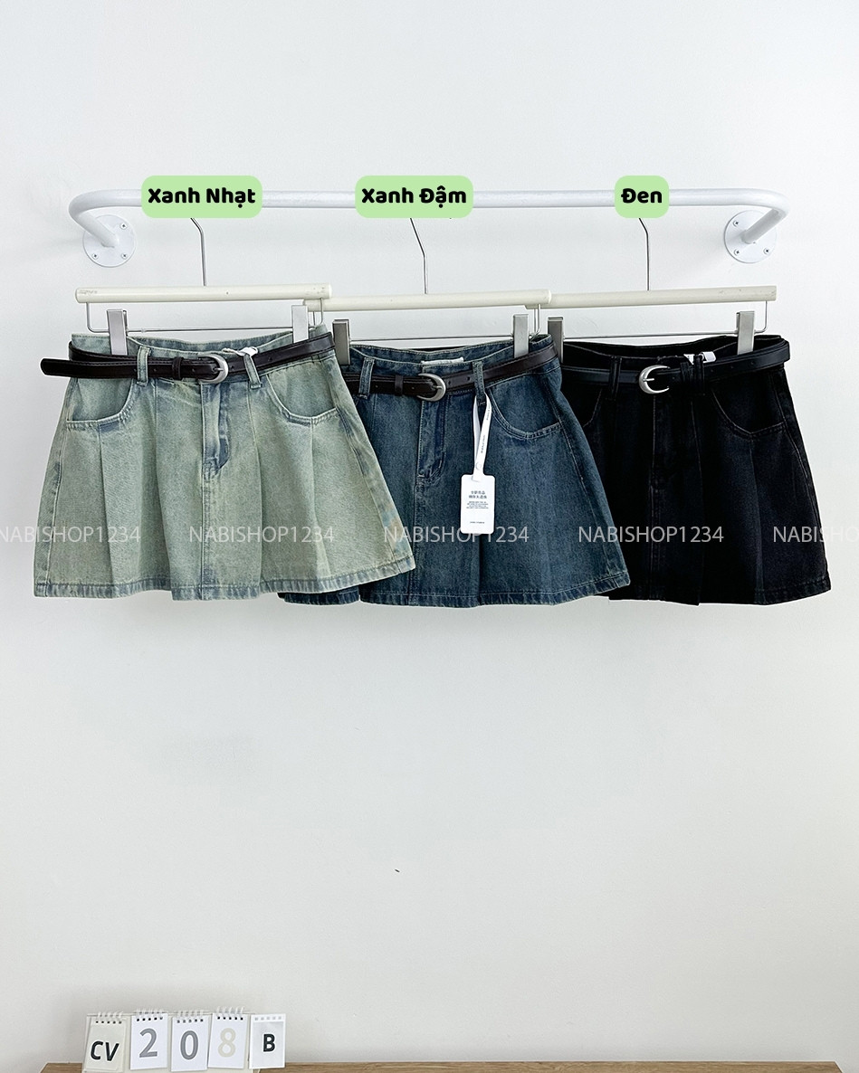 Chân Váy Số 208-B 9116 Ngắn Jean Xếp Li + Nịt