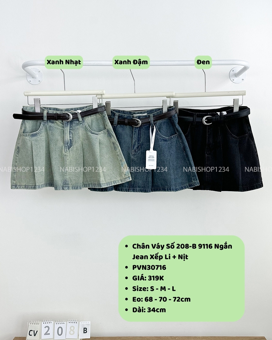 Chân Váy Số 208-B 9116 Ngắn Jean Xếp Li + Nịt
