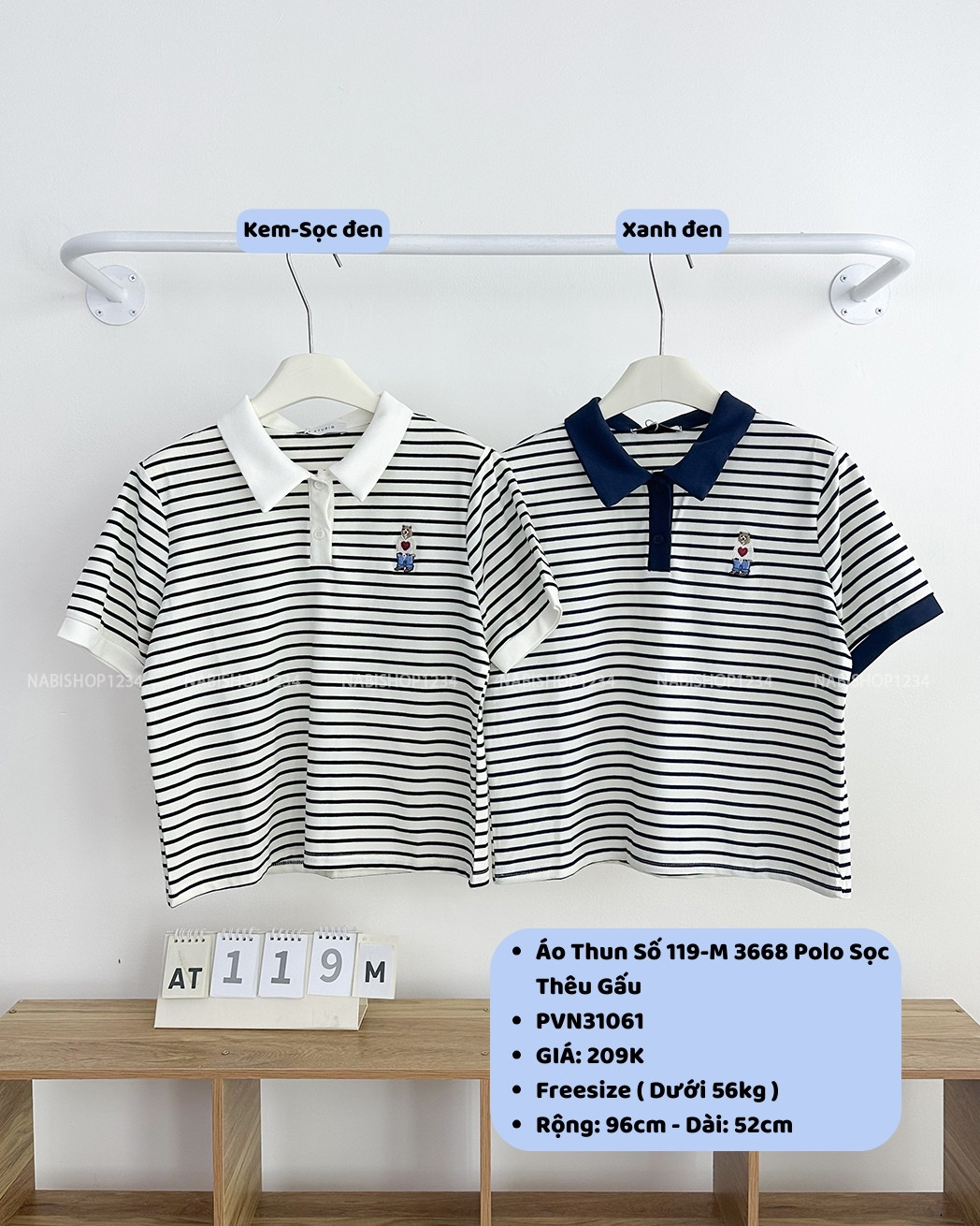 Áo Thun Số 119-M 3668 Polo Sọc Thêu Gấu