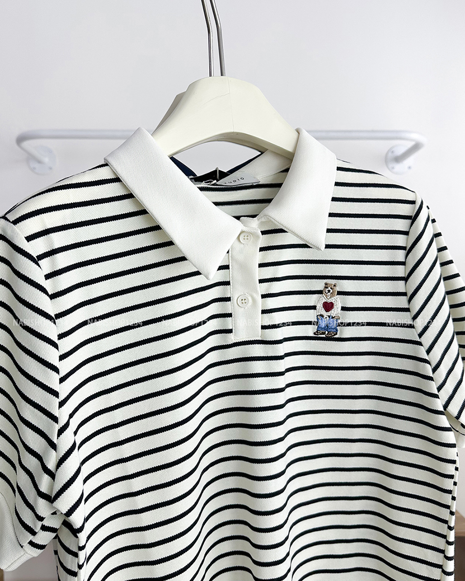 Áo Thun Số 119-M 3668 Polo Sọc Thêu Gấu