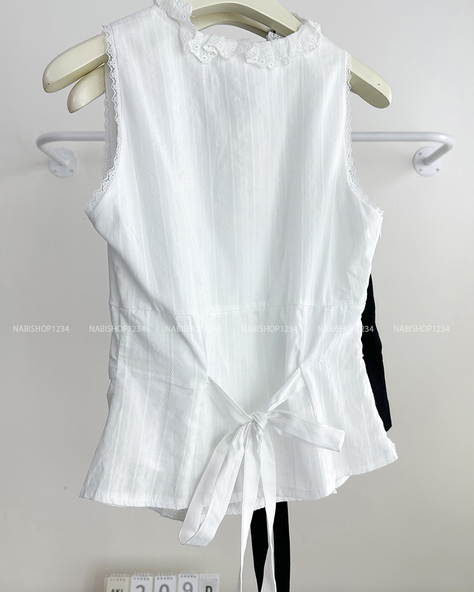 Áo Kiểu Số 209-D 3147 Yếm Viền Ren Buộc Nơ
