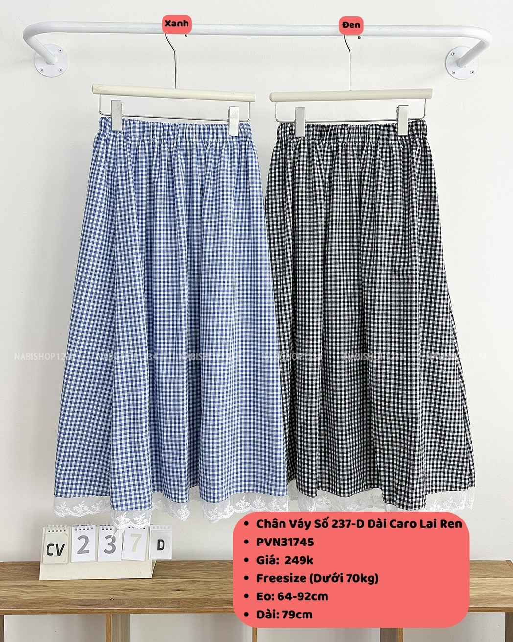 Chân Váy Số 237-D Dài Caro Lai Ren