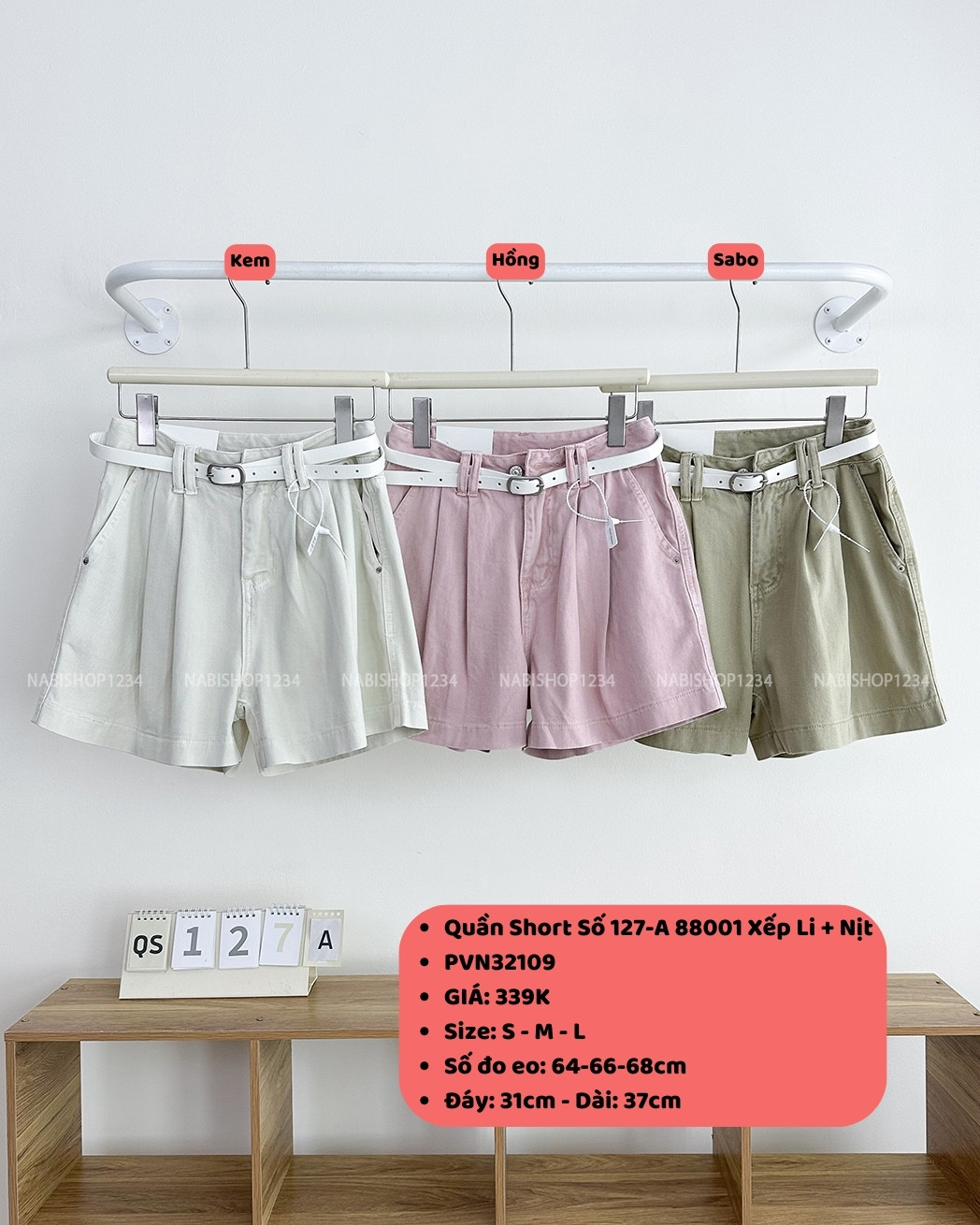 Quần Short Số 127-A 88001 Xếp Li + Nịt