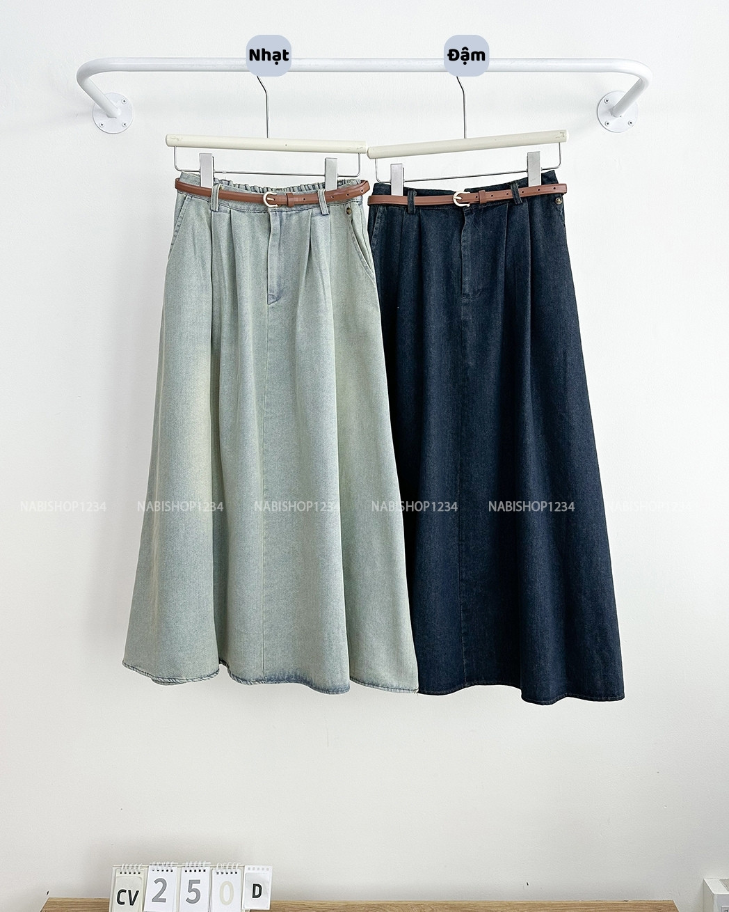 Chân Váy Số 250-D 1622 Dài Denim Túi Nút + Nịt