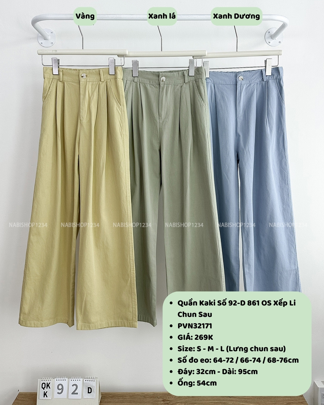 Quần Kaki Số 92-D 861 OS Xếp Li Chun Sau