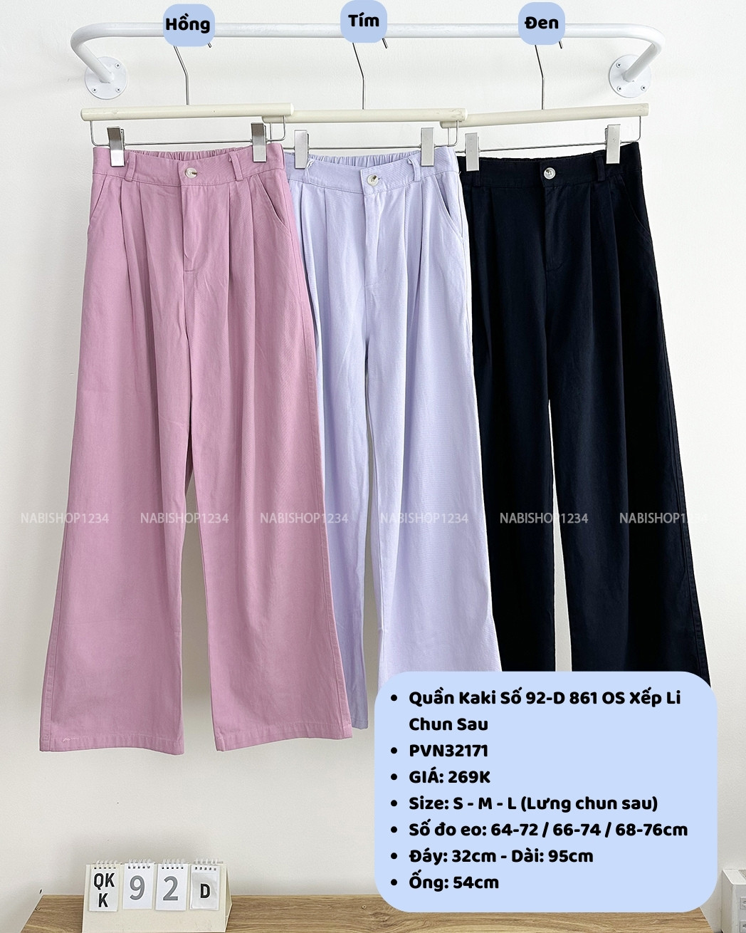 Quần Kaki Số 92-D 861 OS Xếp Li Chun Sau