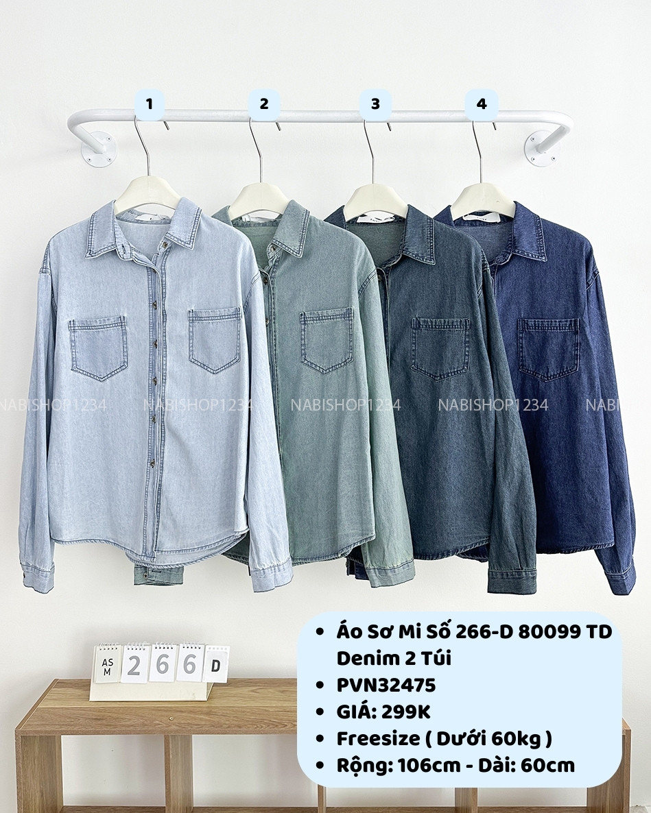 Áo Sơ Mi Số 266-D 80099 TD Denim 2 Túi