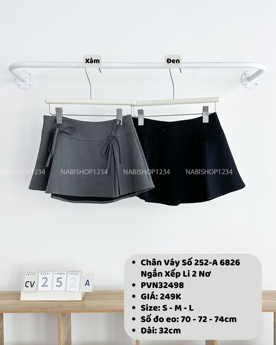 Chân Váy Số 252-A 6826 Ngắn Xếp Li 2 Nơ