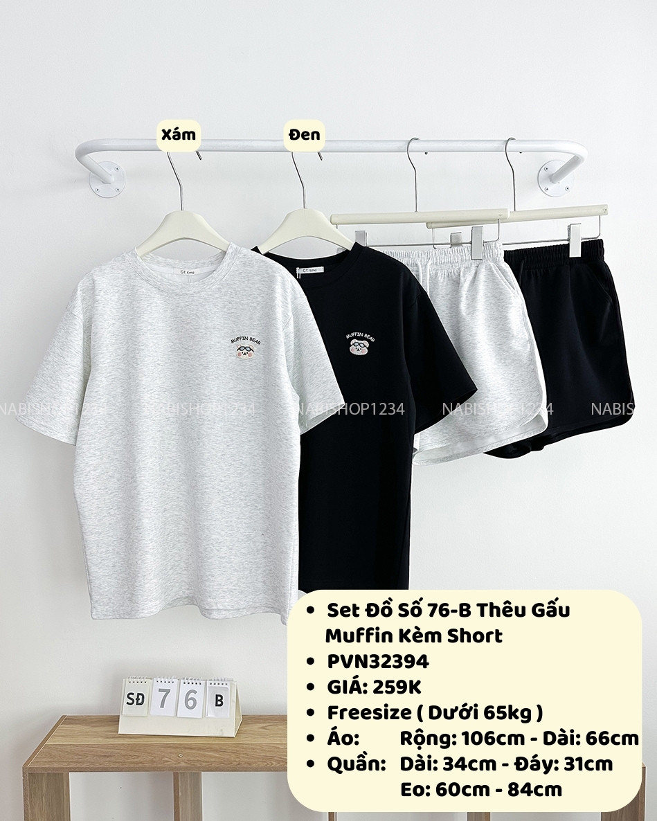 Set Đồ Số 76-B Thêu Gấu Muffin Kèm Short