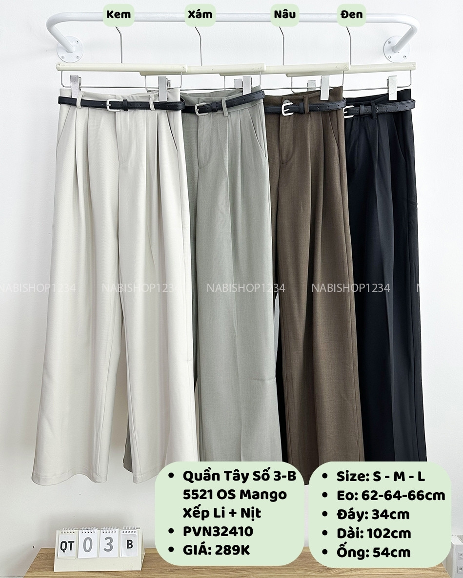 Quần Tây Số 3-B 5521 OS Mango Xếp Li + Nịt