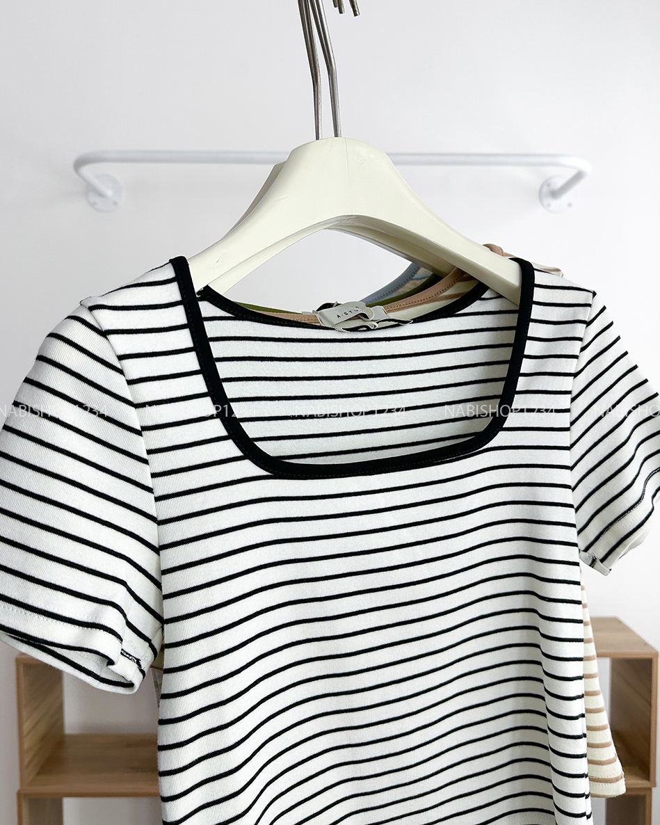 Áo Croptop Số 205-M 3522 Kẻ Cổ Vuông