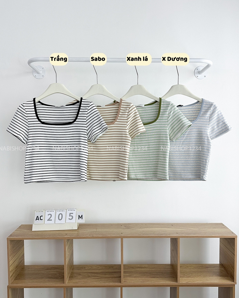 Áo Croptop Số 205-M 3522 Kẻ Cổ Vuông