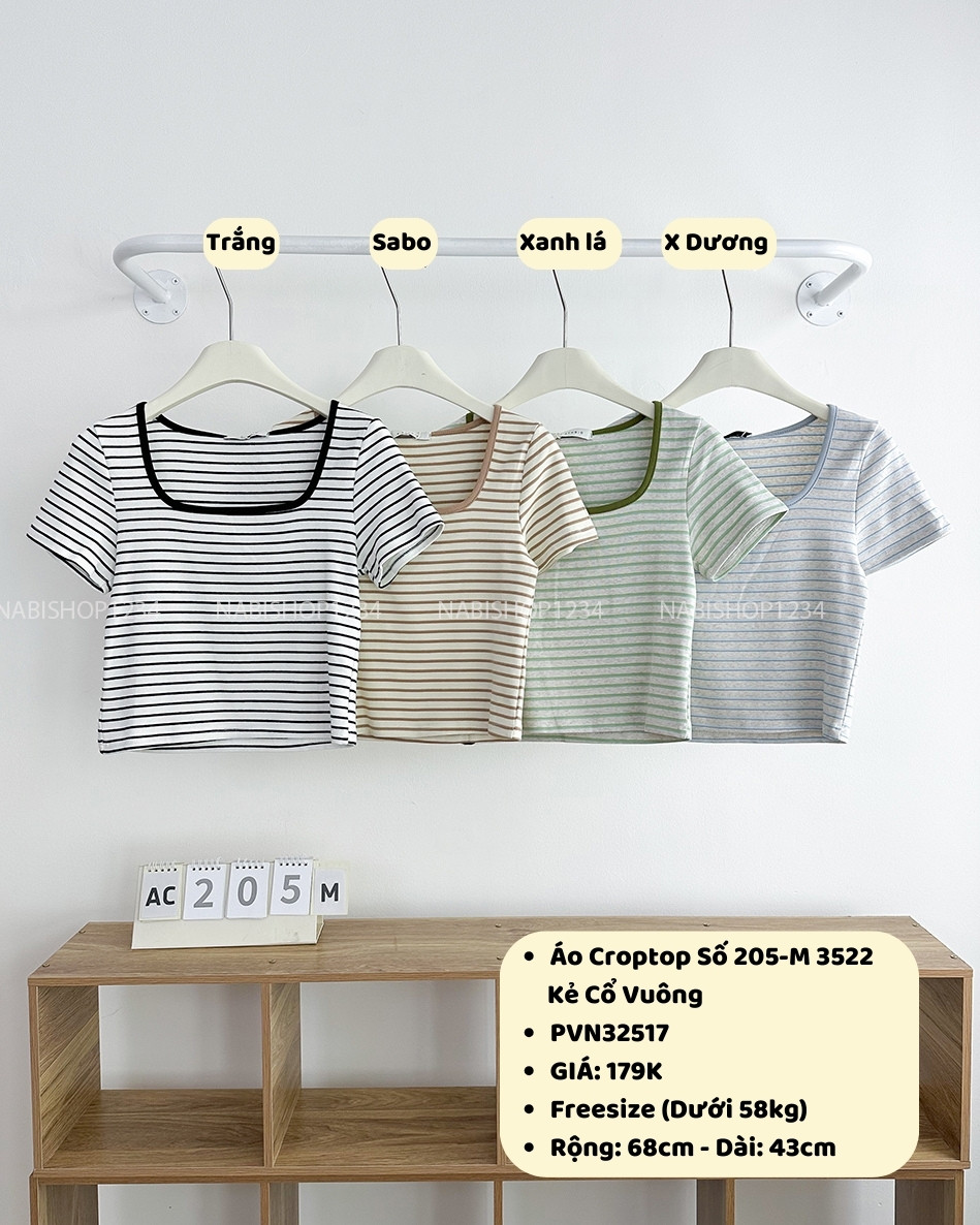 Áo Croptop Số 205-M 3522 Kẻ Cổ Vuông