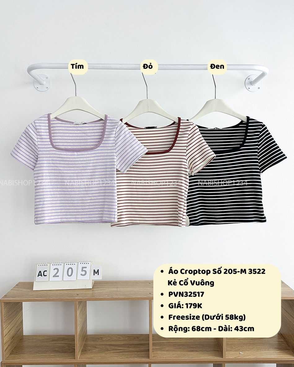 Áo Croptop Số 205-M 3522 Kẻ Cổ Vuông