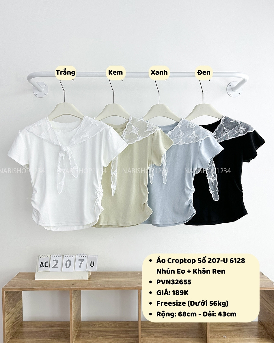 Áo Croptop Số 207-U 6128 Nhún Eo + Khăn Ren