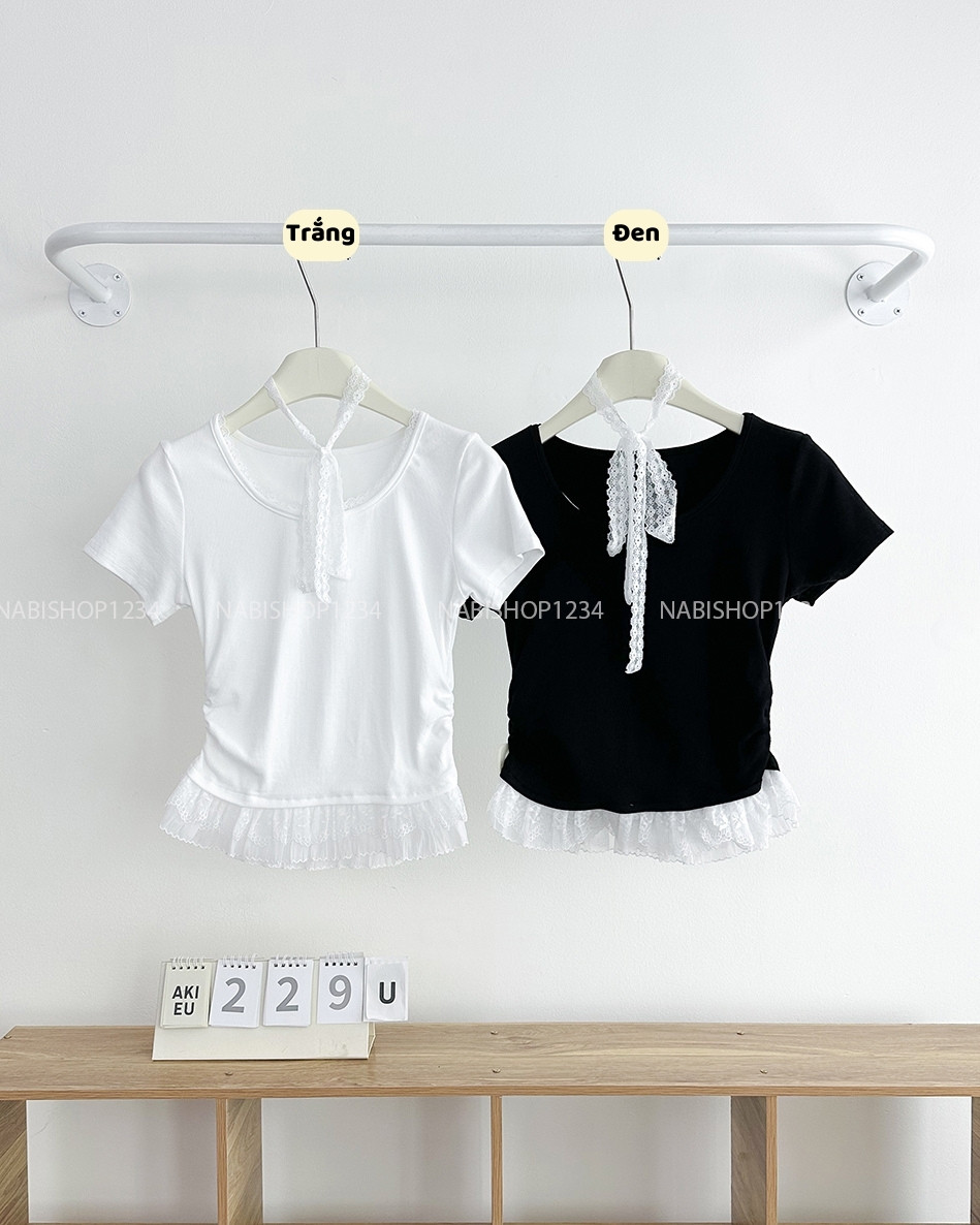 Áo Kiểu Số 229-U 817 Cổ Viền Lai Bèo + Dây Ren