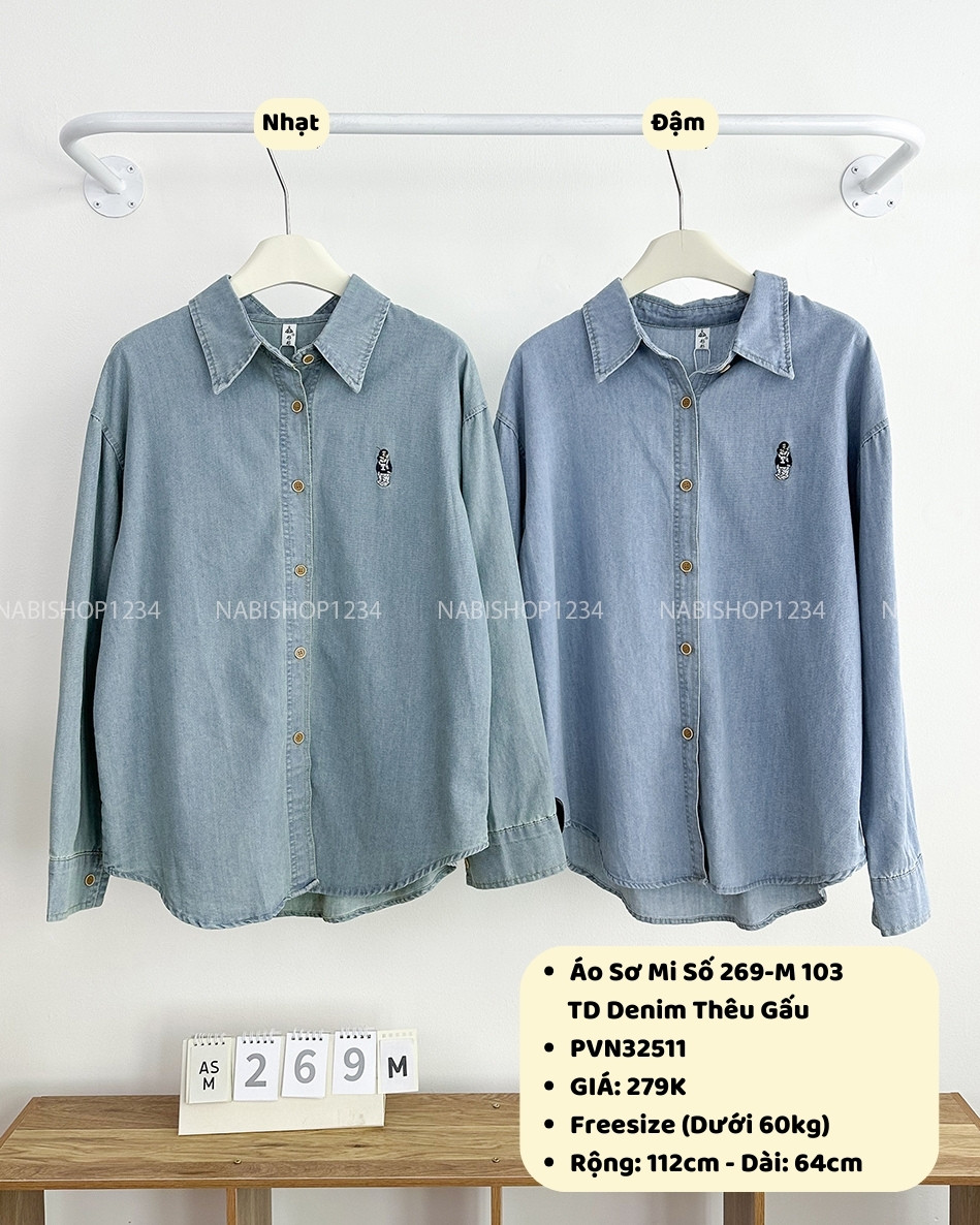 Áo Sơ Mi Số 269-M 103 TD Denim Thêu Gấu