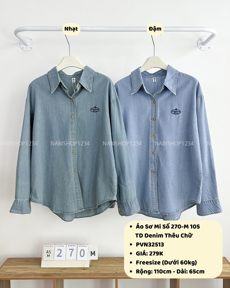 Áo Sơ Mi Số 270-M 105 TD Denim Thêu Chữ