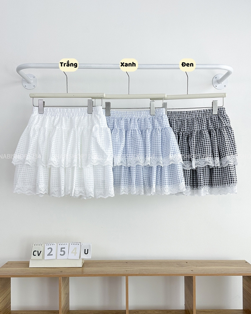 Chân Váy Số 254-U 813 Ngắn Caro 2 Tầng Ren