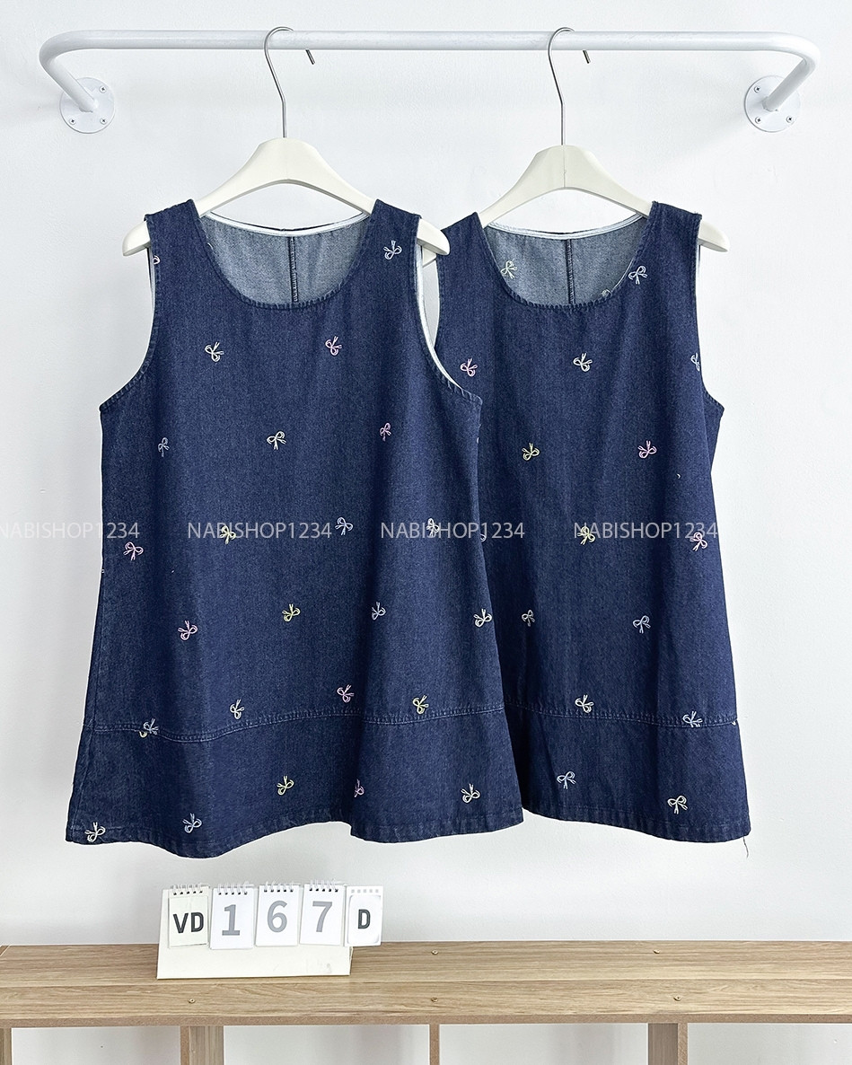 Váy Số 167-D 8826 Jean Sát Nách Thêu Nơ