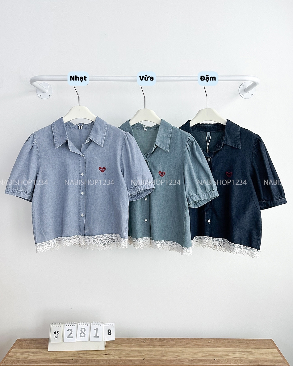 Áo Sơ Mi Số 281-B TN Denim Tim Lai Ren