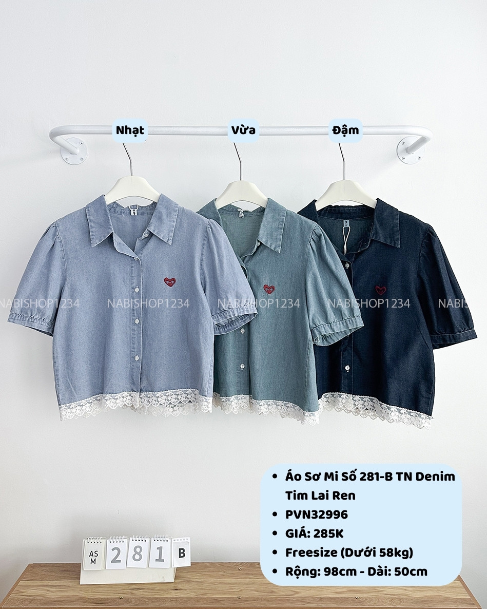 Áo Sơ Mi Số 281-B TN Denim Tim Lai Ren